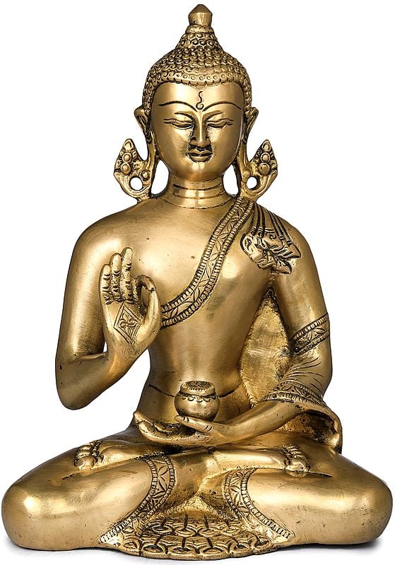9" Lord Buddha in Vitark Buddha - Tibetan Buddhist In Brass | Handmade | Made In India