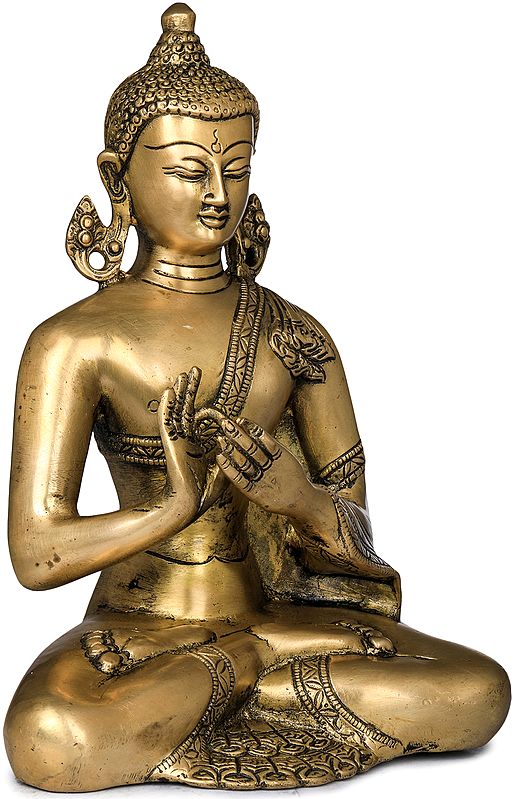 Brass Statue Exotic India Tibetan Buddhist Lord Buddha in Dharmachakra Mudra Made in Nepal 