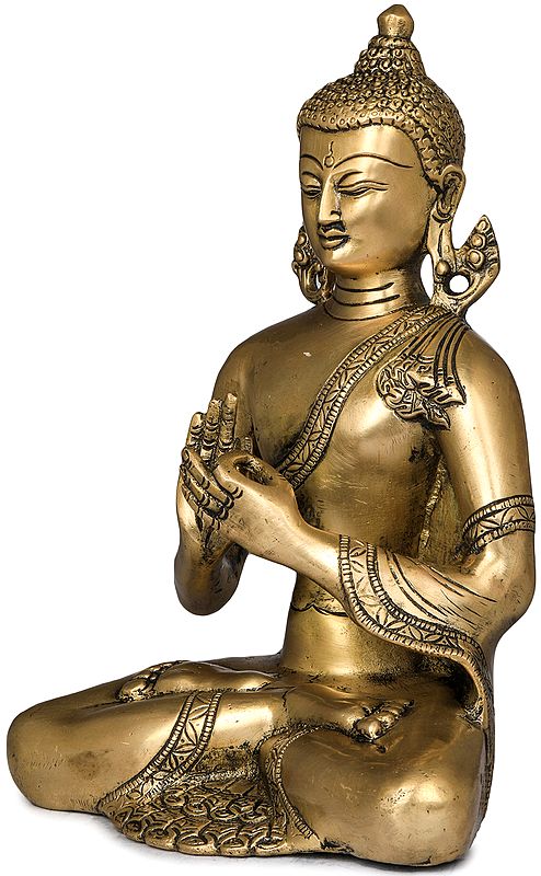 Erdender Buddha 23cm ca.2,6 KG Messing Art Antik Nepal Tibet Buddhismus Mudra 