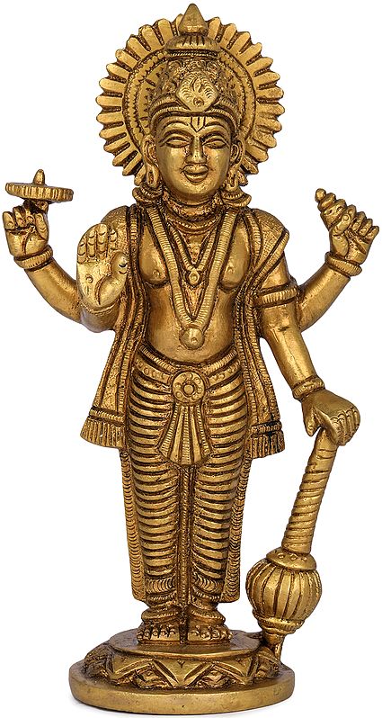 7" Four-Armed Standing Vishnu Statue in Brass | Handmade | Made in India