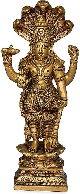 7" Brass Lord Vishnu Statue with Sheshanaga | Handmade | Made in India
