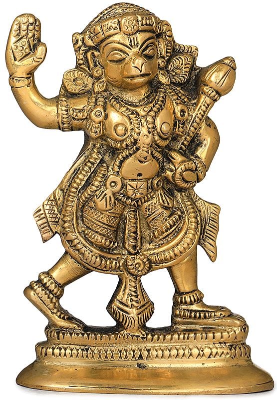 4" Brass Ashirwad Veer Hanuman Small Size Idol | Handmade | Made in India