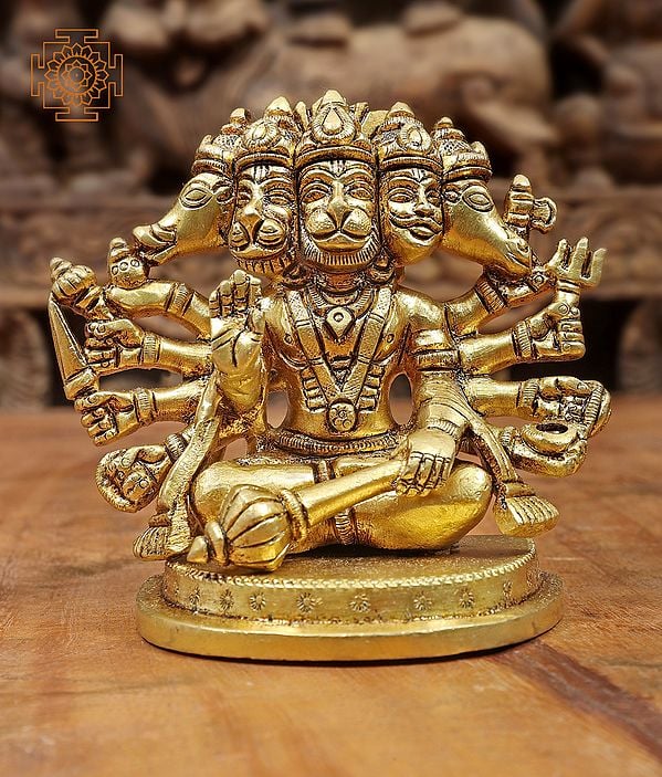 3" Small Panchmukhi Hanuman Sculpture in Brass | Handmade | Made in India