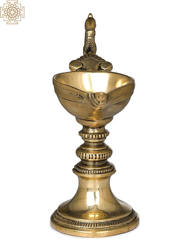 Tall Diya (Lamp) with Parrot Handle | Exotic India Art