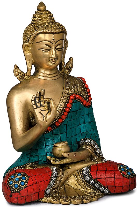 8" Tibetan Buddhist Deity Buddha in Vitark Mudra In Brass | Handmade | Made In India
