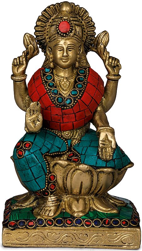 7" Goddess Lakshmi Sculpture in Brass | Handmade | Made in India