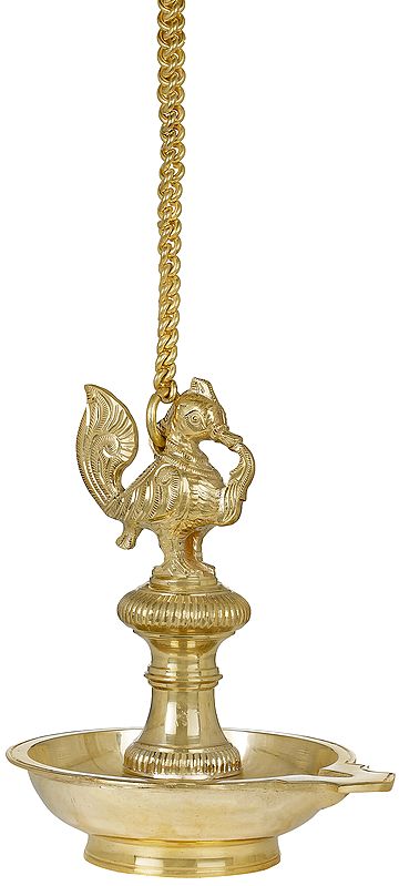 9" Roof Hanging Annam Lamp (Peacock Lamp) in Brass | Handmade | Made in India