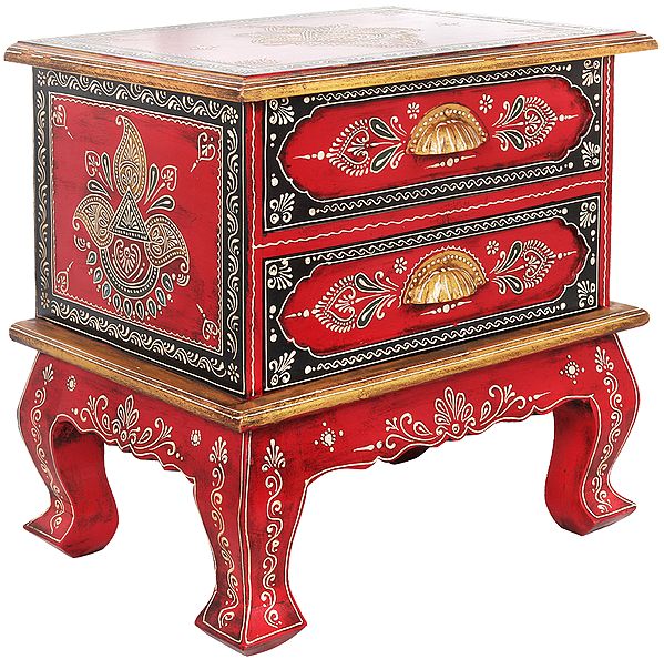 Colorfully Decorated Wooden Table with Drawers