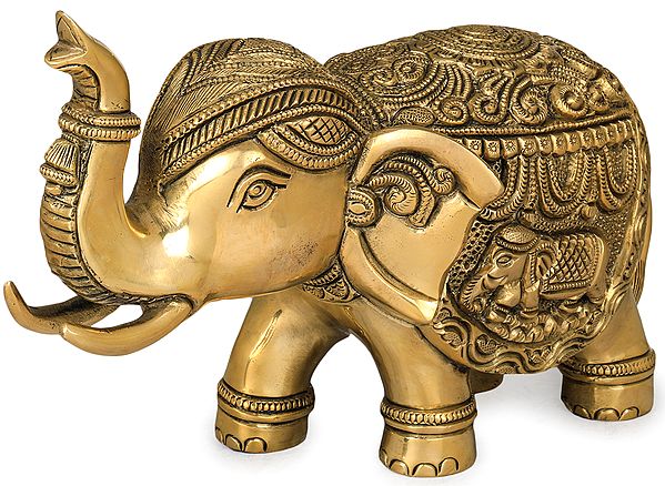 Finely Carved Elephant with Upraised Trunk (Auspicious According to Vastu)