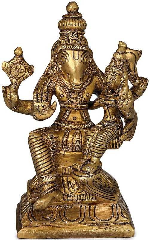 4" Brass Small Bhagawan Hayagriva Idol with Devi Lakshmi | Handmade | Made in India