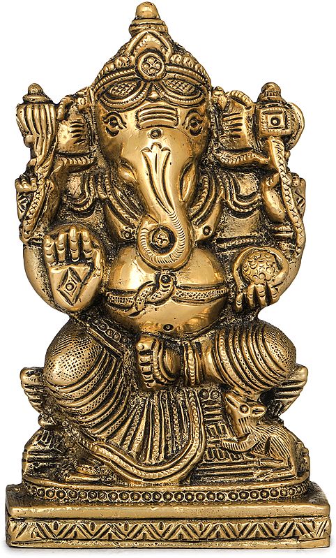 4" Small Ganesha Statue Flat Statue in Brass | Handmade | Made in India