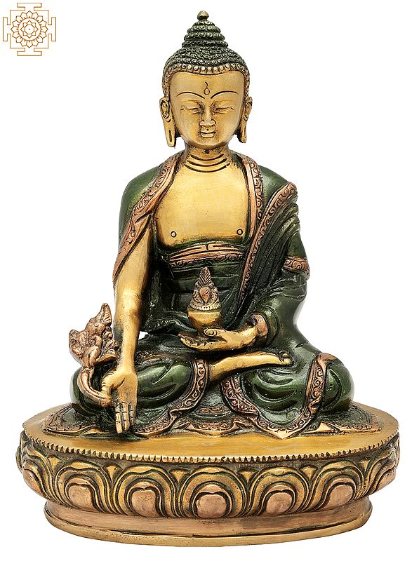 8" Tibetan Buddhist Medicine Buddha In Brass | Handmade | Made In India