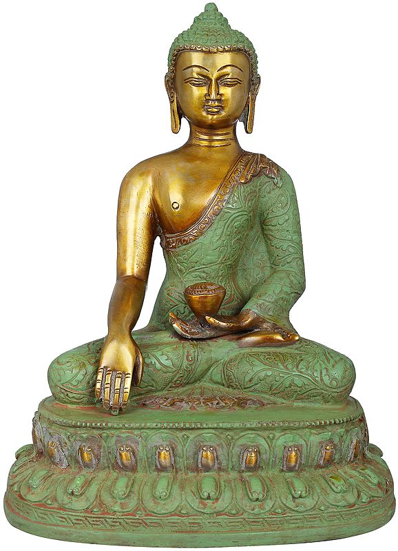 10" Shakyamuni Buddha Seated on Lotus - Tibetan Buddhist In Brass | Handmade | Made In India