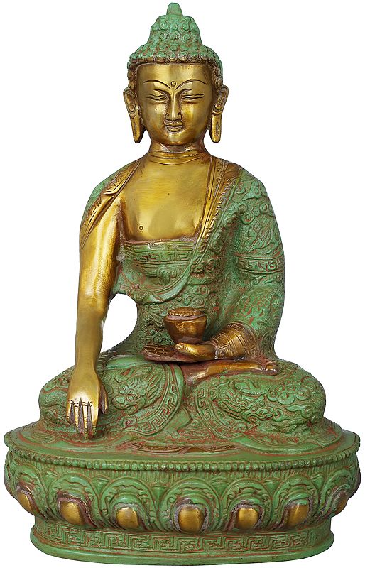 10" Lord Buddha Wearing a Dragon Carved Robe - Tibetan Buddhist In Brass | Handmade | Made In India