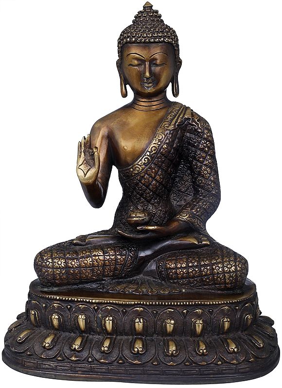 10" Chequered Robe Buddha In Brass | Handmade | Made In India