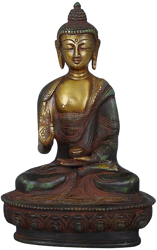 8" Tibetan Buddhist Lord Buddha In Brass | Handmade | Made In India