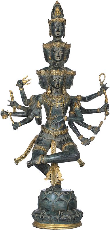 24" Cosmic Shiva Dancing on Lotus In Brass | Handmade | Made In India