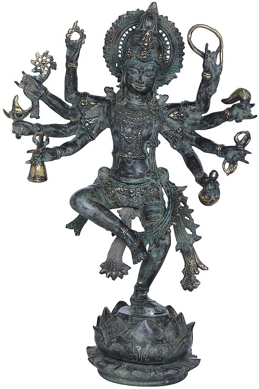 17" Lord Shiva Dances Upon The Mouth Of A Lotus In Brass | Handmade | Made In India