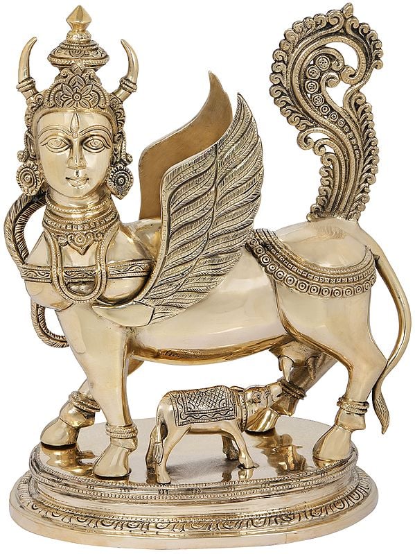 16" Superfine Kamadhenu, The Wish-Fulfilling Divine Cow In Brass | Handmade | Made In India