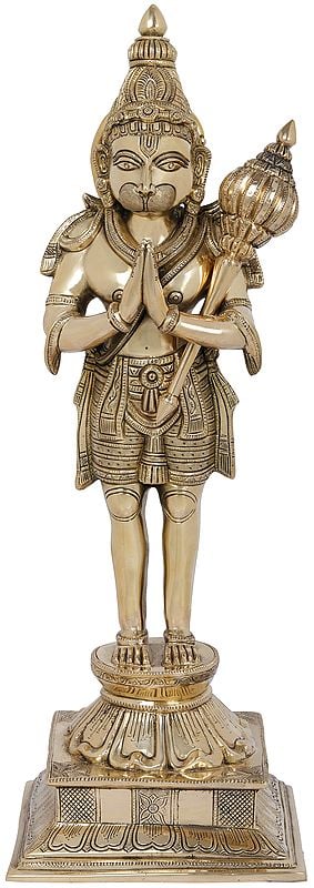 24" Fine Quality Standing Hanuman in Namaskaram Mudra In Brass | Handmade | Made In India