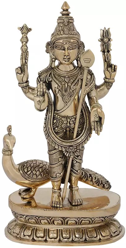 16" Superfine Karttikeya with His Mount Peacock In Brass | Handmade | Made In India