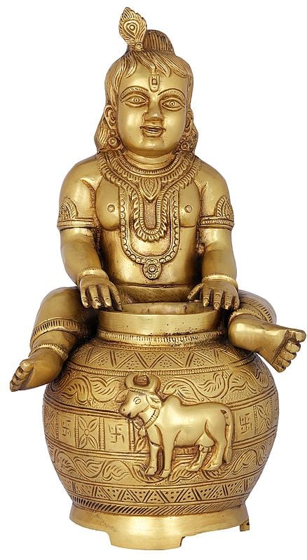 14" Krishna - The Makhan Chor (Butter Thief) In Brass | Handmade | Made In India