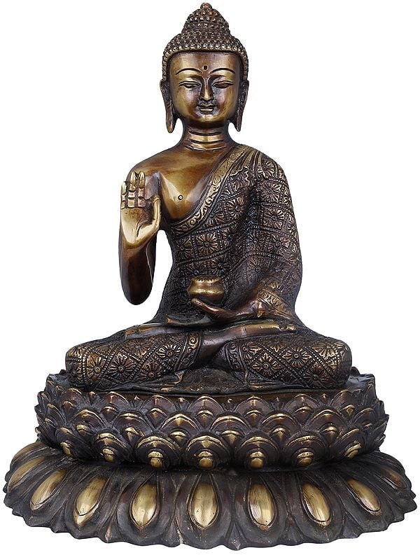 Vitarka Mudra Buddha Upon A Luxuriant Lotus Pedestal