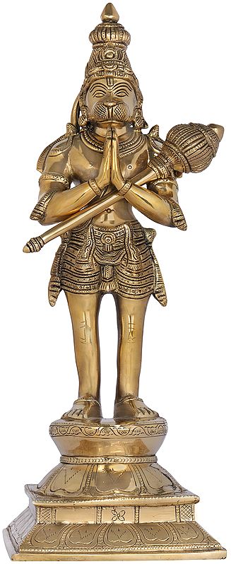 15" Namaste Hanuman In Brass | Handmade | Made In India