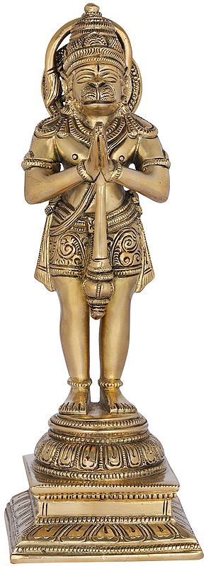 10" The Devout Stance Of Hanuman in Brass | Handmade | Made In India