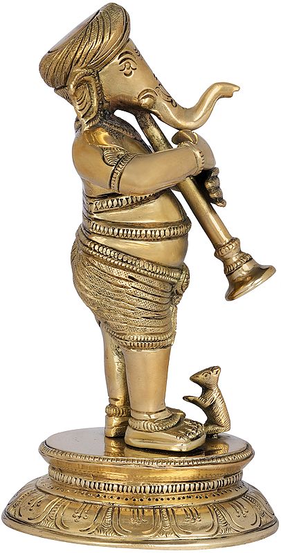 7" Ganesha Playing Shehnai In Brass | Handmade | Made In India