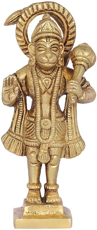 4" Small Blessing Hanuman Brass Statue | Handmade | Made in India
