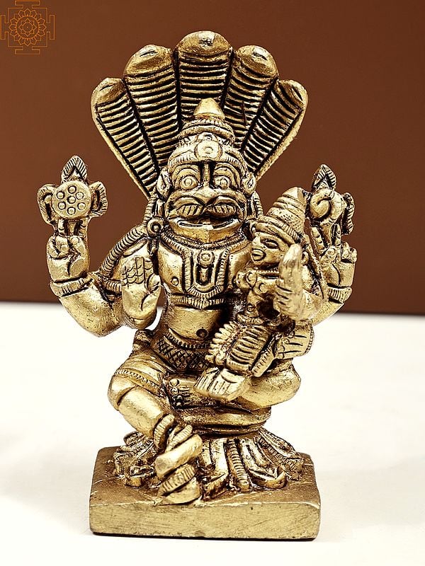 3" Small Size Narasimha and Lakshmi with Sheshanaga In Brass | Handmade