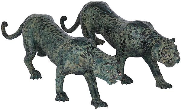 Pair of Cheetah Brass Figurines