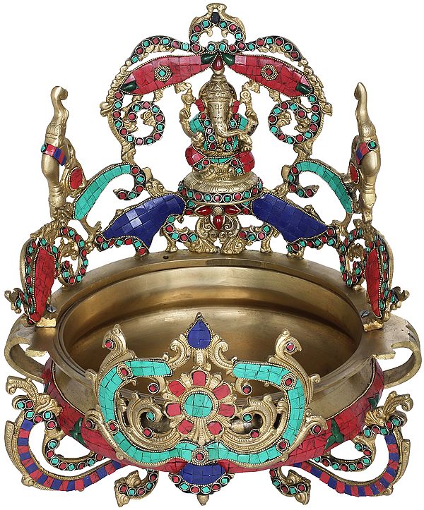 15" Gaja Ganesha Urli in Brass | Handmade | Made in India