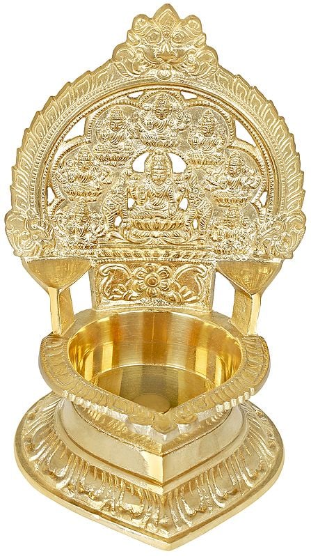 8" Large Ashtalakshmi Lamp In Brass | Handmade | Made In India