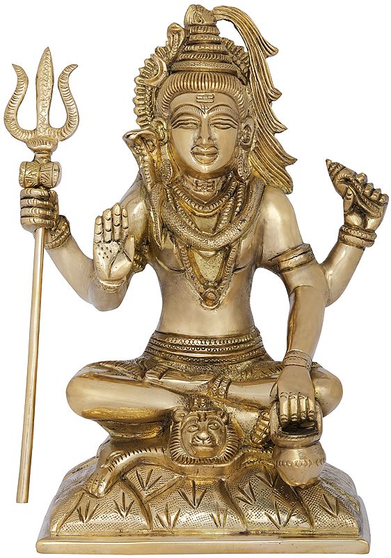 8" Four Armed Seated Shiva In Brass | Handmade | Made In India