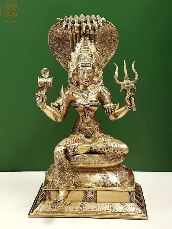 18" Goddess Mariamman (South Indian Durga) In Brass