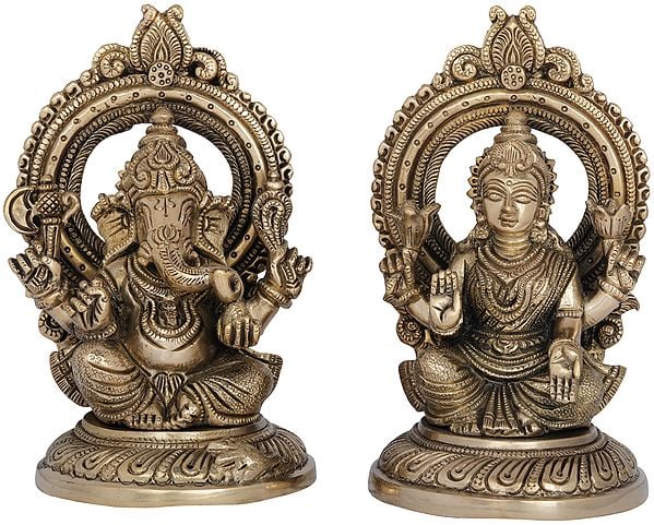 6" Lakshmi Ganesha In Brass | Handmade | Made In India