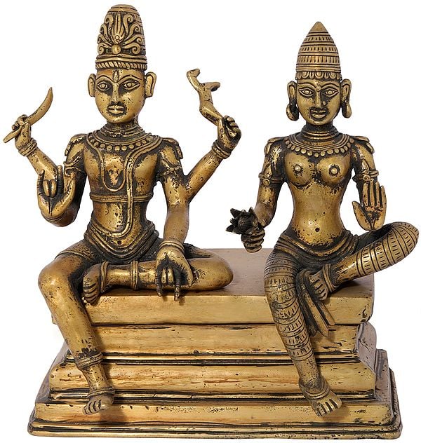 12" Lord Shiva as Pashupatinath with Goddess Parvati (Dhokra Art) | Handmade | Madhuchista Vidhana (Lost-Wax) | Panchaloha Bronze from Swamimalai