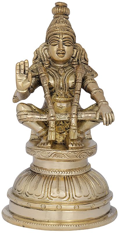 7" Lord Ayyappan In Brass | Handmade | Made In India