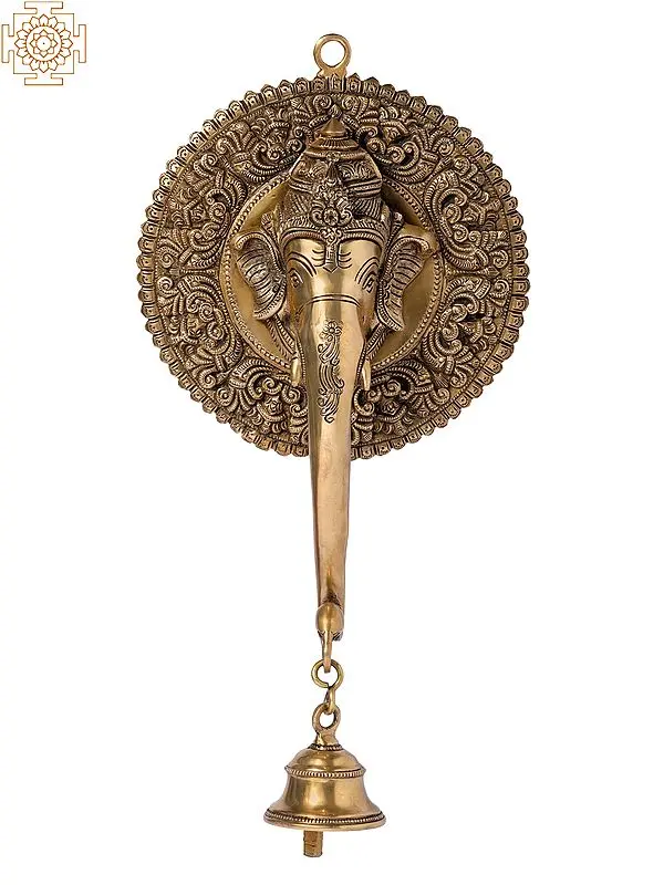 14" Haloed Ganesha Temple Bell In Brass | Handmade | Made In India