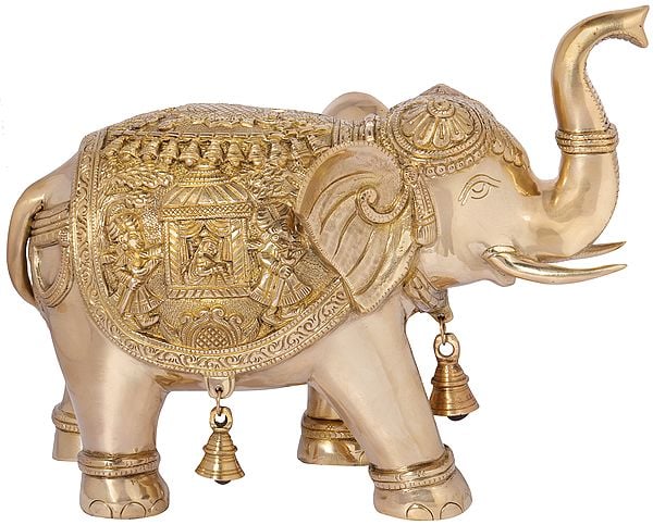 An Upraised Trunk Elephant Carrying The Queen's Palki on Both Sides (Vastu Compliant)