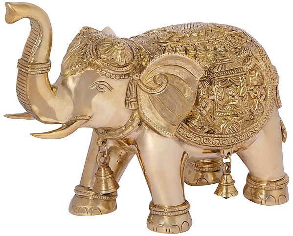 An Upraised Trunk Elephant Carrying The Queen's Palki on Both Sides ...