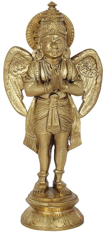 8" Standing Garuda in Namaste Mudra (Hoysala Art) | Handmade |