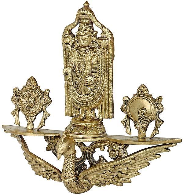 Venkateshvara Balaji Idol with Chakra and Conch on Flying Swan | Wall Hanging Bronze Statue
