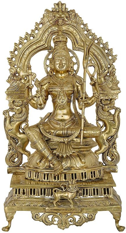 Goddess Rajarajeshwari (Tripura Sundari) -Fine Quality Hoysala Art Statue