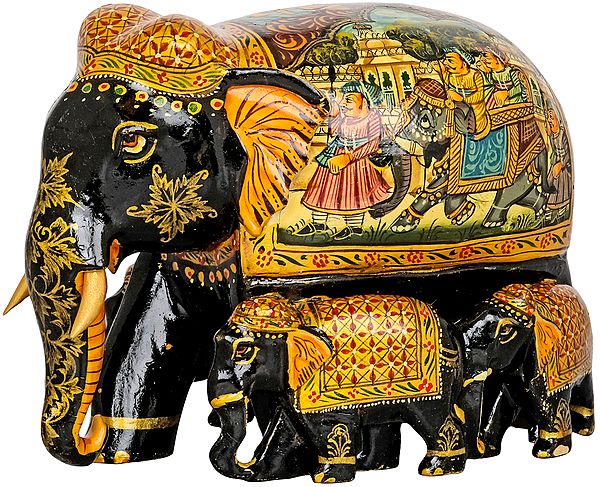 Elephant Family Decorated with Royal Paintings
