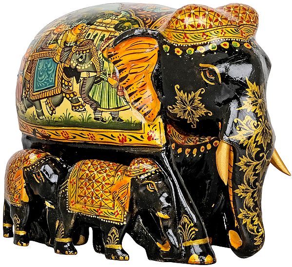 Elephant Family Decorated with Royal Paintings | Exotic India Art