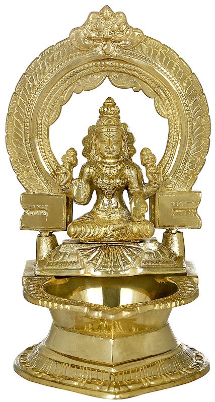 8" Large Oil Lamp of Goddess Lakshmi In Brass | Handmade | Made In India
