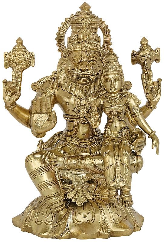 9" Superfine Lord Narasimha With Goddess Lakshmi (Hoysala Art ...